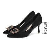 2025 775-9 square buckle rhinestone banquet red wedding shoes women's pointed head stiletto silk high heels bride bridesmaid Xiuhe shoes