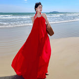 2025 Seaside vacation dress big halter dress high atmosphere photo Muse wear sexy fairy suit skirt