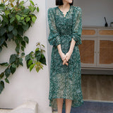 2025 Mulberry silk georgette bubble sleeve dress high-end silk skirt summer gentle floral skirt women's summer