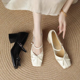 2025 Temperament fairy style bow square head Mary Jane shoes women's popular new spring light mouth thick heel high heels