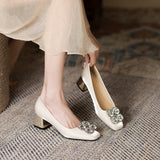 2025 5288-8 Small Korean version square head satin thick heel single shoes women 2025 women's autumn new rhinestone high heels women