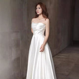 2025 light wedding dress simple satin princess tutu skirt tube top temperament small bride wedding go out