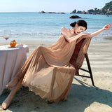 2025 Tube top mesh streamer dress superfairy summer senior sexy backless seaside vacation beach dress long dress