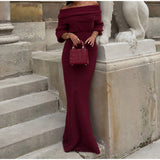 NAMCOVERSE 2025 Real shot - solid color off-the-shoulder knitted dress  New fashion sexy slim-fitting eye-catching knitted dress dress