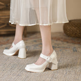 2025 8399-5 Waterproof table high heels women's 2025 autumn new thick heel square head  one-word Ma Lizhen shoes women
