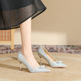 2025 811-3 Fairy wind pearl bow bridesmaid single shoes women 2025 women winter new pointed stiletto high heels women