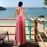 2025 Dopamine Island wears a rainbow striped dress, beautiful seaside beach dress, super beautiful holiday style skirt