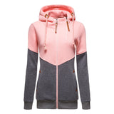 NAMCOVERSE 2025 Clearance processing   women's clothing double zipper color matching hooded long-sleeved fleece slim sweater wholesale