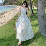 2025 Summer Thailand travel photo seaside vacation beach dress super fairy backless strap print suspender dress