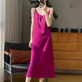 Silk 2024 Summer Women's New V-neck Slim Fit Inner Wear Dress Satin Sexy Socialite Suspender Dress Long Skirt