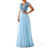 NAMCOVERSE Summer New Foreign Trade Dress Wish  New V-neck Sequins Chiffon Stitching Evening Long Dress