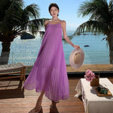 2025 Go to the seaside to travel and take pictures, wear clothes, women's summer temperament, purple pleated elegant suspender long skirt, Sanya beach skirt
