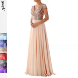 NAMCOVERSE Summer New Foreign Trade Dress Wish  New V-neck Sequins Chiffon Stitching Evening Long Dress