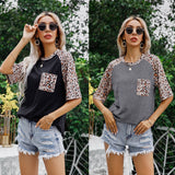 NAMCOVERSE The real shot New  2025 new leopard print splicing round neck short-sleeved T-shirt 2025 trade women's clothing top, spot