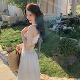 2025 Summer seaside vacation photo gentle temperament vacation design sense dating waist suspender strap backless dress women