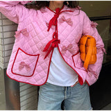 NAMCOVERSE 2025 New color matching lace-up bow cotton clothes popular  New sweet women's pocket warm jacket