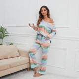 NAMCOVERSE Real spot New autumn and winter new products 2025 cross-border wish stripe printing large size loungewear casual suit women