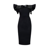 2025 Hot trade large size women's clothing popular new round neck lotus leaf sleeve slit nail bead hip wrap OL dress dress 2025 dress