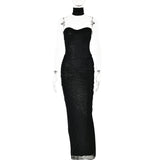 2025 wish hot new sexy fashion high-end slim tube top backless splicing fishtail dress long dress