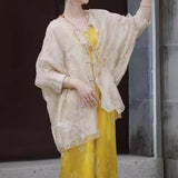 2025 New Chinese style Zen women's clothing popular new high-end Tang suit top yellow imitation acetic acid dress set