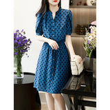 2025 High-end silk dress geometric printing heavy mulberry silk  women's clothing new  medium and long skirt summer