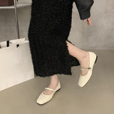 2025 retro Mary Jane shoes women's shoes popular new spring and autumn one-word with pearl temperament flat-bottomed light-mouth shoes