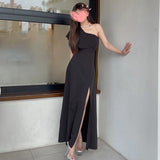 2025 one-shoulder evening dress dress  new black temperament elegant banquet host celebrity dress spring girl