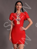 European American Summer New Sexy Tube Top Three Bowknot Connection Hollowed Fashion Puff Sleeve Sheath Bandage One-Piece Dress