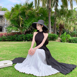 2025 Sanya island travel wear long dress seaside vacation pleated skirt sexy backless suit women's two-piece beach skirt