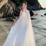 2025 Holiday wind neck halter morning gown bride go out dress super fairy pendulum white light wedding dress fairy dress