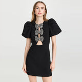 European American Summer New Sexy Tube Top Three Bowknot Connection Hollowed Fashion Puff Sleeve Sheath Bandage One-Piece Dress