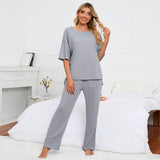 NAMCOVERSE Real new products, Europe, America,  2025 trade cross-border solid color round neck knitted top, loungewear casual suit direct sales