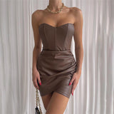 style women's clothing popular autumn and winter new fashion design tube top sexy hip PU dress women's nightclub clothing women