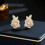 2025 S925 silver needle full of zircon heavy industry camellia stud earrings women's light luxury high-end sense niche exquisite versatile earrings