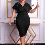 2025 D290 with belt African large size women's clothing new fashion and thin V-neck temperament commuting Popular trade 2025 dress