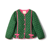 NAMCOVERSE 2025 Green round neck bow cotton-padded clothes popular autumn and winter  New sweet and fresh Japanese and Korean casual jacket