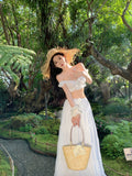 2025 Thailand seaside photo vacation suit female super fairy pure desire white bubble sleeve tube top skirt two-piece set