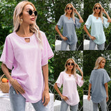 NAMCOVERSE New  new product 2025 trade 2025 Internet celebrities women's round neck lace splicing top, horn sleeve solid color T-shirt, spot