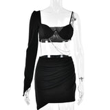 2025 New  summer new sexy fashion splicing suspender single rotator sleeve backless skirt suit women