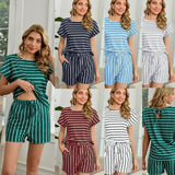 NAMCOVERSE Independent station wish new striped print short-sleeved shorts fashion crew neck T-shirt personalized home clothes casual suit