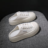 namcoverse Summer New Korean Style Semi Slipper White Shoes Female Ins Student Breathable Casual Canvas Shoes Women's Board Shoes Comfortable