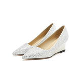 2025 5162-7 Sexy wedge heels women's 2025 spring new pointed crystal princess shoes banquet single shoes women