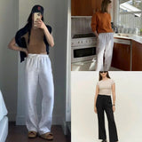 NAMCOCERSE NEWn Style Ref24 Spring/Summer New Lazy Wind Full Linen Pants Women's Straight Drooping Loose Drawstring Lace-up Trousers