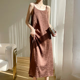 Silk 2024 Spring/Summer Women's New Loose V-neck Jacquard Inner Wear Dress Sexy Socialite Suspender Dress