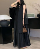 2025 popular summer new high-end temperament linen V-neck sleeveless dress, oversized skirt loose vest long dress