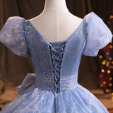 Banquet Evening Dress 2025 New Spring Blue Temperament Elegant Vocal Art Examination Solo Annual Meeting Hosting Dress Female