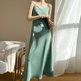 High-Grade Silk Sling Dress Women's Summer Inner Strap Dress Satin Acetate Fashion  Style Temperament Long Dress