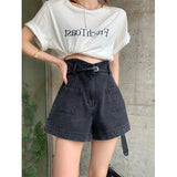 Summer Korean Style New New Design Sense Workwear Wide-Leg plus Size Denim Shorts Women's High Waist All-Matching Slimming Hot Pants