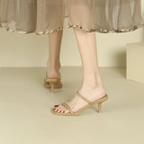 2025 SX-V7 one-word high-heeled slippers women's 2025 women's summer new square-headed thin-heeled cool slippers pinch-toed sandals women