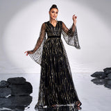 2025 new temperament V-neck long-sleeved long sequined banquet pendulum evening dress bridesmaid dress women
